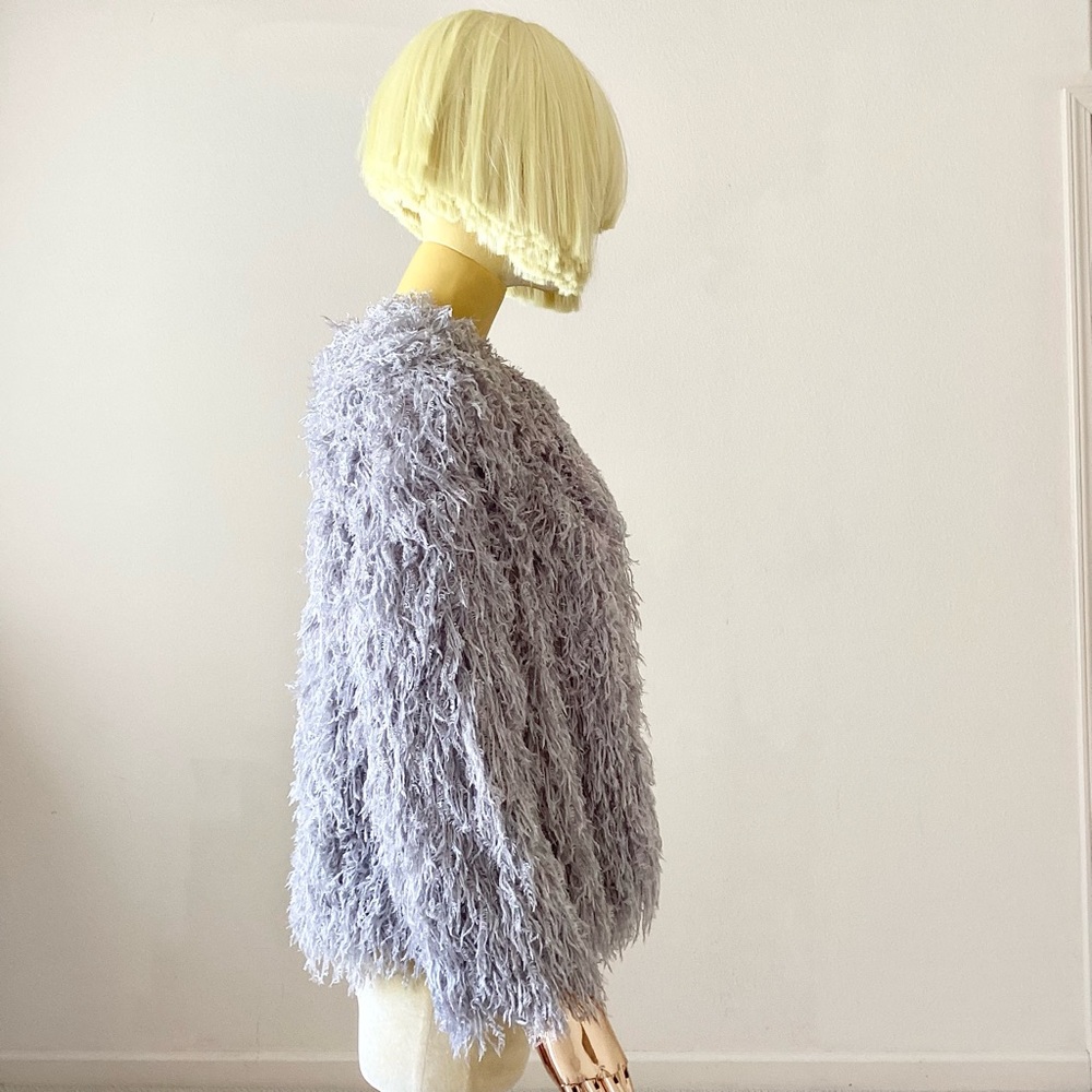 Zara Basic Grey/ Silver Feather Shimmery Open Sweater SZ S - Picture 2 of 6